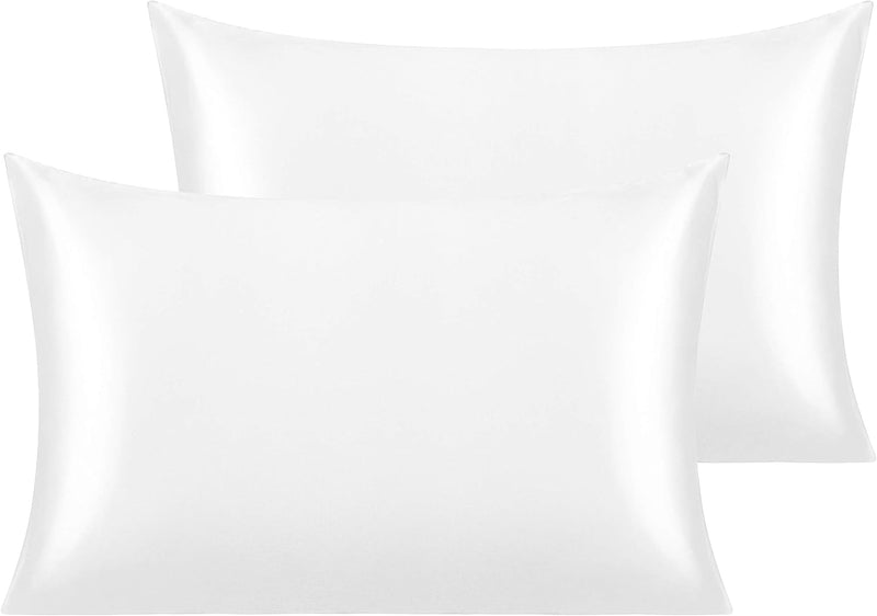 2 Pack Silk Satin Pillowcases for Hair and Skin, Luxurious and Silky Standard Pillow Cases with Envelope Closure, 50x75 cm, White - LSF Dermal Fillers