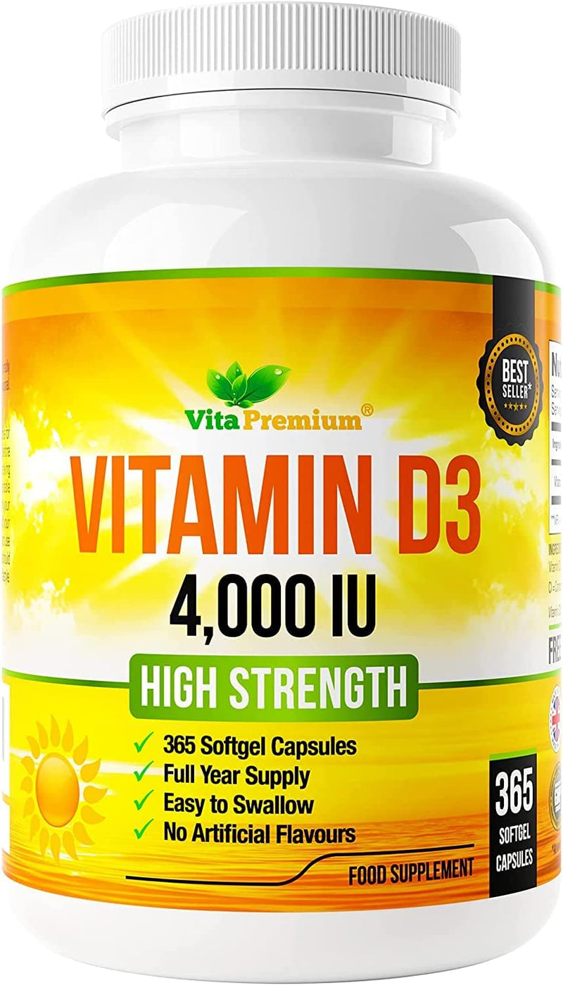 Vitamin D 4,000 IU, Maximum Strength Vitamin D3 Supplement, 365 Easy to Swallow Softgels - Full Year Supply - LSF Dermal Fillers