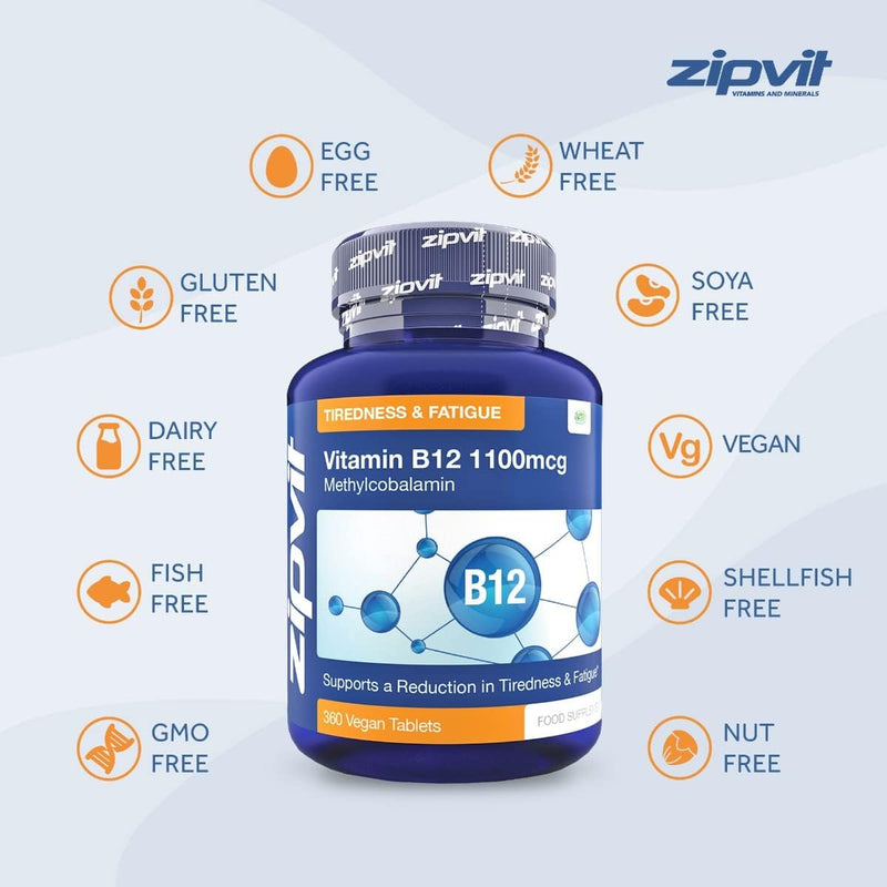 Vitamin B12 Tablets High Strength 1100mcg Methylcobalamin, 360 Vegan B12 Tablets (12 Months Supply). Helps with Tiredness and Fatigue. Vegetarian Society Approved B12 Supplement. UK Supplier - LSF Dermal Fillers