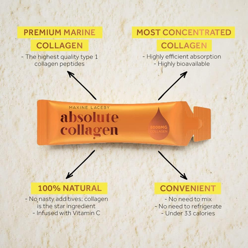 Absolute Collagen Marine Liquid Collagen Supplement for Women - Mango & Mandarin Flavour - Higher Absorption Than Tablets or Powder - 14 x 8000 mg Collagen Sachets per Box - LSF Dermal Fillers